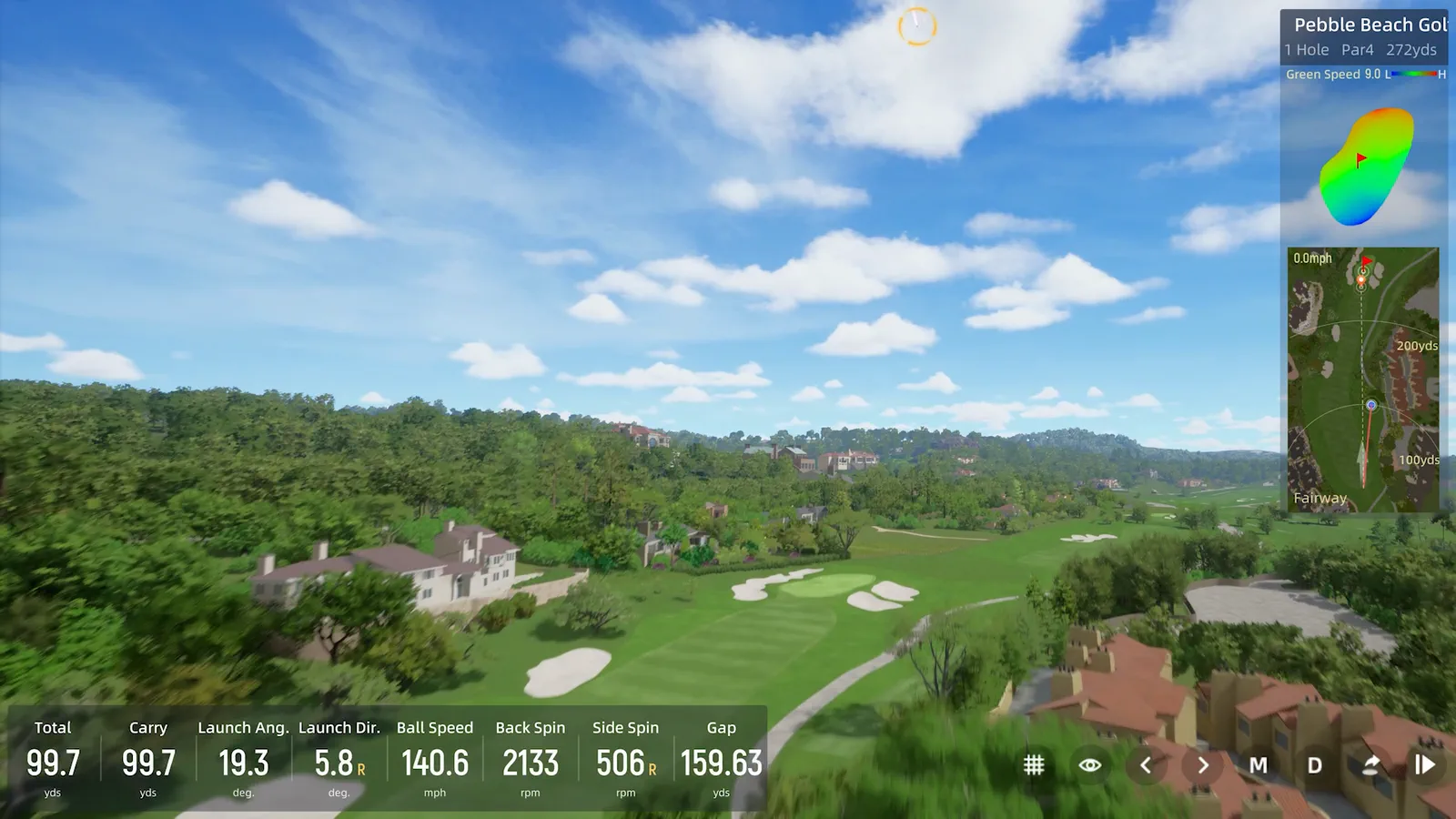Simulated course flyover with live shot data on the impact screen